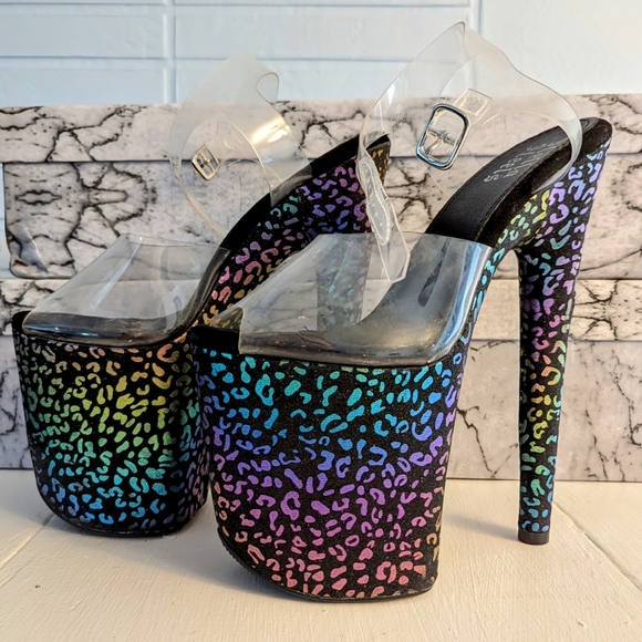 Hella Heels: Moonlight Leopard Stiletto Pole Dancing Stripper Shoes 8" Size 6 - Picture 3 of 6